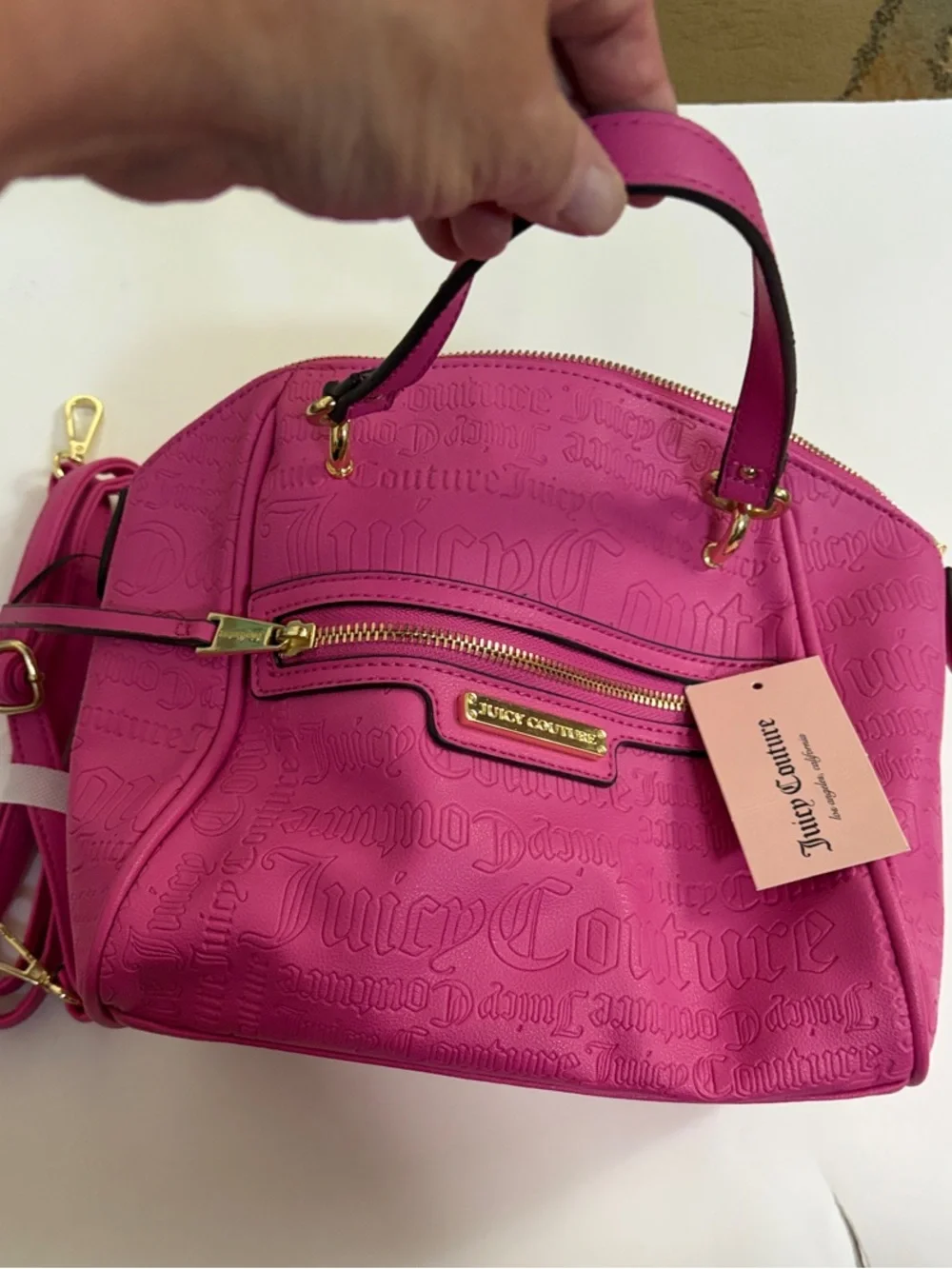 NEW Juicy Couture Hot Pink Embossed Dome Satchel with Gold Hardware